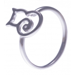 Bague argent rhodié 1,4g - chat - T50 à 60