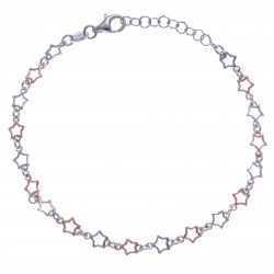 Bracelet argent rhodié 3,4g - 2 tons - étoiles - 17+3cm