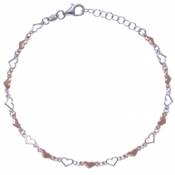 Bracelet argent rhodié 3,4g - 2 tons - coeurs - 17+3cm