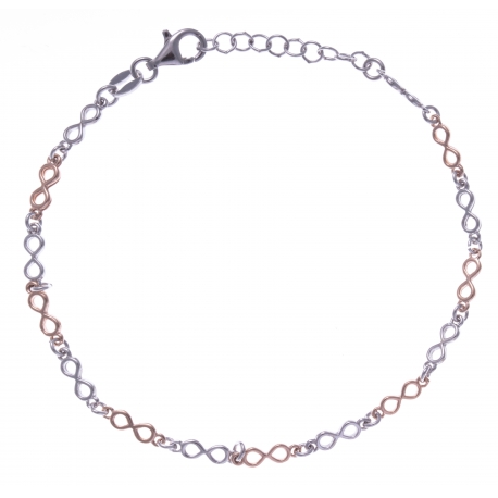 Bracelet argent rhodié 3,4g - 2 tons - ronds - 17+3cm