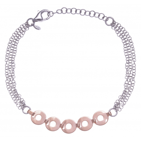 Bracelet argent rhodié 3,8g - 2 tons - losanges - 17+3cm