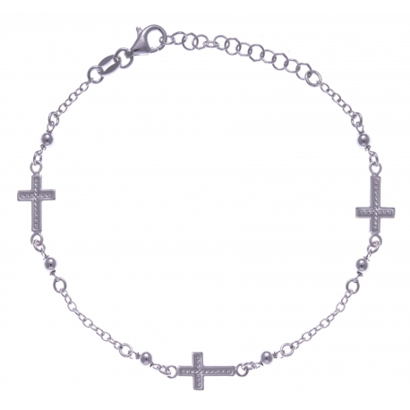 Bracelet argent rhodié 2,9g - croix - 17+3cm