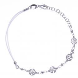 Bracelet argent rhodié 2,5g - arbres de vie - cordon blanc - 17+3cm