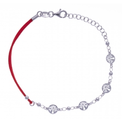 Bracelet argent rhodié 2,5g - arbres de vie - cordon rouge - 17+3cm