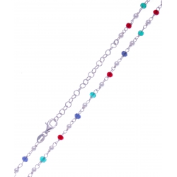Collier argent rhodié 4g - perles multicolores - 17+3cm