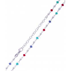 Collier argent rhodié 4g - perles multicolores - 17+3cm