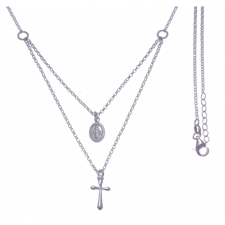 Collier argent rhodié 6,5g - croix - vierge - 42+3cm