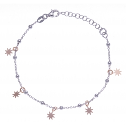 Bracelet argent rhodié 3,2g - 2 tons - étoiles - 17+3cm