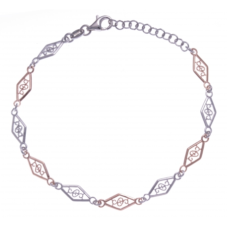 Bracelet argent rhodié 3,2g - 2 tons - filigranés - 17+3cm