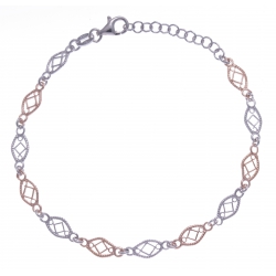 Bracelet argent rhodié 3,2g - 2 tons - filigranés - 17+3cm