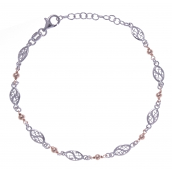 Bracelet argent rhodié 3,2g - 2 tons - filigranés - 17+3cm