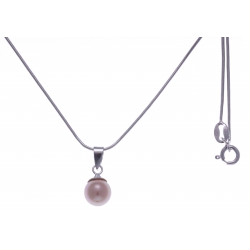 Collier argent rhodié 3,1g - perle rose syntéhtique - 40cm