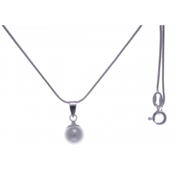 Collier argent rhodié 3,1g - perle blanche syntéhtique - 40cm