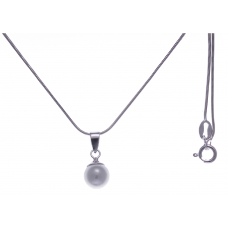 Collier argent rhodié 3,1g - perle blanche syntéhtique - 40cm