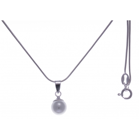 Collier argent rhodié 3,1g - perle blanche syntéhtique - 40cm