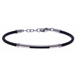 Bracelet acier - câble acier noir - or jaune 18KT 0,03gr - 19,5+15cm
