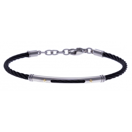 Bracelet acier - câble acier noir - or jaune 18KT 0,03gr - 19,5+15cm