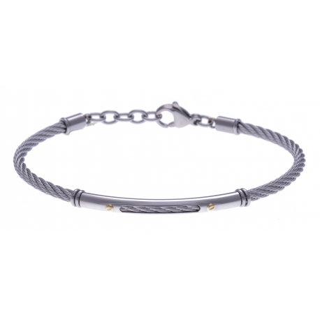 Bracelet acier - câble acier - or jaune 18KT 0,03gr - 19,5+15cm