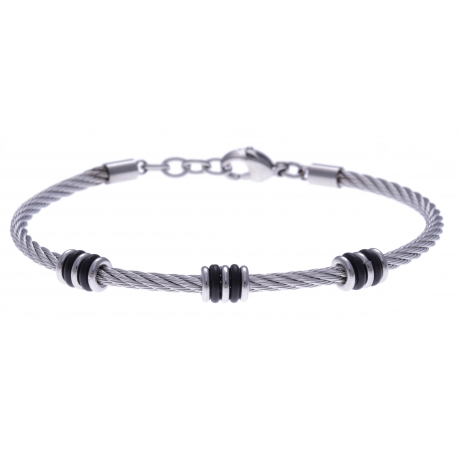 Bracelet acier - 2 tons - câble acier - 19,5+1,5cm  - réglable