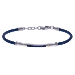 Bracelet acier - câble acier bleu - or jaune 18KT 0,03gr - 19,5+15cm