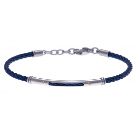 Bracelet acier - câble acier bleu - or jaune 18KT 0,03gr - 19,5+15cm