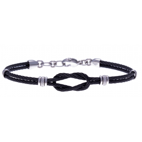 Bracelet acier - 2 tons - câble acier noir - nud marin - 19,5+1,5cm