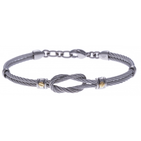 Bracelet acier - câble acier - nud marin - or jaune 18KT 0,04g - 19,5+1,5cm