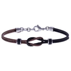 Bracelet acier - 3 tons - câble acier noir et marron - nud marin - 19,5+1,5cm