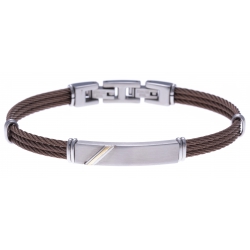Bracelet acier - 3 câble marron - or jaune 18KT 0,04g - 19,5+1,5cm