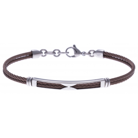 Bracelet acier - 2 câbles marron - 19,5+1,5cm