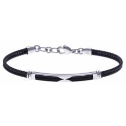 Bracelet acier - 2 câbles acier noir - 19,5+1,5cm