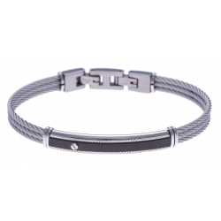 Bracelet acier - 2 tons - 3 câbles acier -  plaque noire - vis - 19,5+1,5cm - réglable