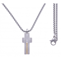 Collier acier - croix - vis or jaune 18KT 0,04g - 50cm