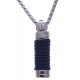 Collier acier 2 tons - 2 câble blancs - corde bleu foncée - 50cm