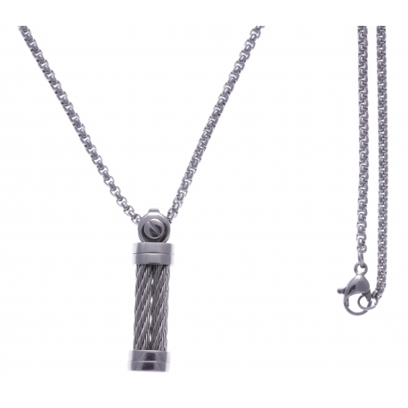 Collier acier - 2 câbles en acier blanc - vis - 50cm