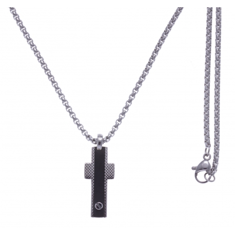 Collier acier 2 tons - acier et noir - croix 25x10mm - vis - 50 CM