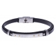 Bracelet acier - cuir italien noir - or jaune 18KT  0,06gr - 21,5cm - réglable