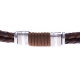 Bracelet acier - cuir italien marron - cordon marron - 21,5cm - réglable