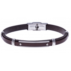 Bracelet acier - cuir italien marron  -  vis -21,5cm - réglable