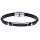 Bracelet acier - cuir italien noir  -  vis -21,5cm - réglable