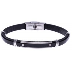 Bracelet acier - cuir italien noir  -  vis -21,5cm - réglable