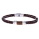 Bracelet acier - cuir italien marron - cordon marron - 21,5cm - réglable