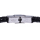 Bracelet acier - cuir italien noir - cordon noir - 21,5cm - réglable