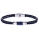 Bracelet acier - cuir italien bleu - cordon bleu - 21,5cm - réglable