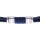 Bracelet acier - cuir italien bleu - cordon bleu - 21,5cm - réglable