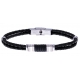 Bracelet acier - cuir italien noir - cordon noir - 21,5cm - réglable