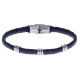 Bracelet acier - cuir tressé  italien bleu  - 21,5cm - réglable