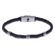 Bracelet acier - cuir tressé italien gris - 21,5cm - réglable