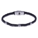 Bracelet acier - cuir tressé italien gris - 21,5cm - réglable