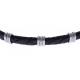 Bracelet acier - cuir tressé  italien noir  - 21,5cm - réglable